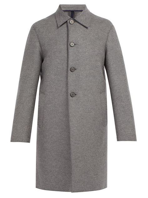 light gray single breasted overcoat.